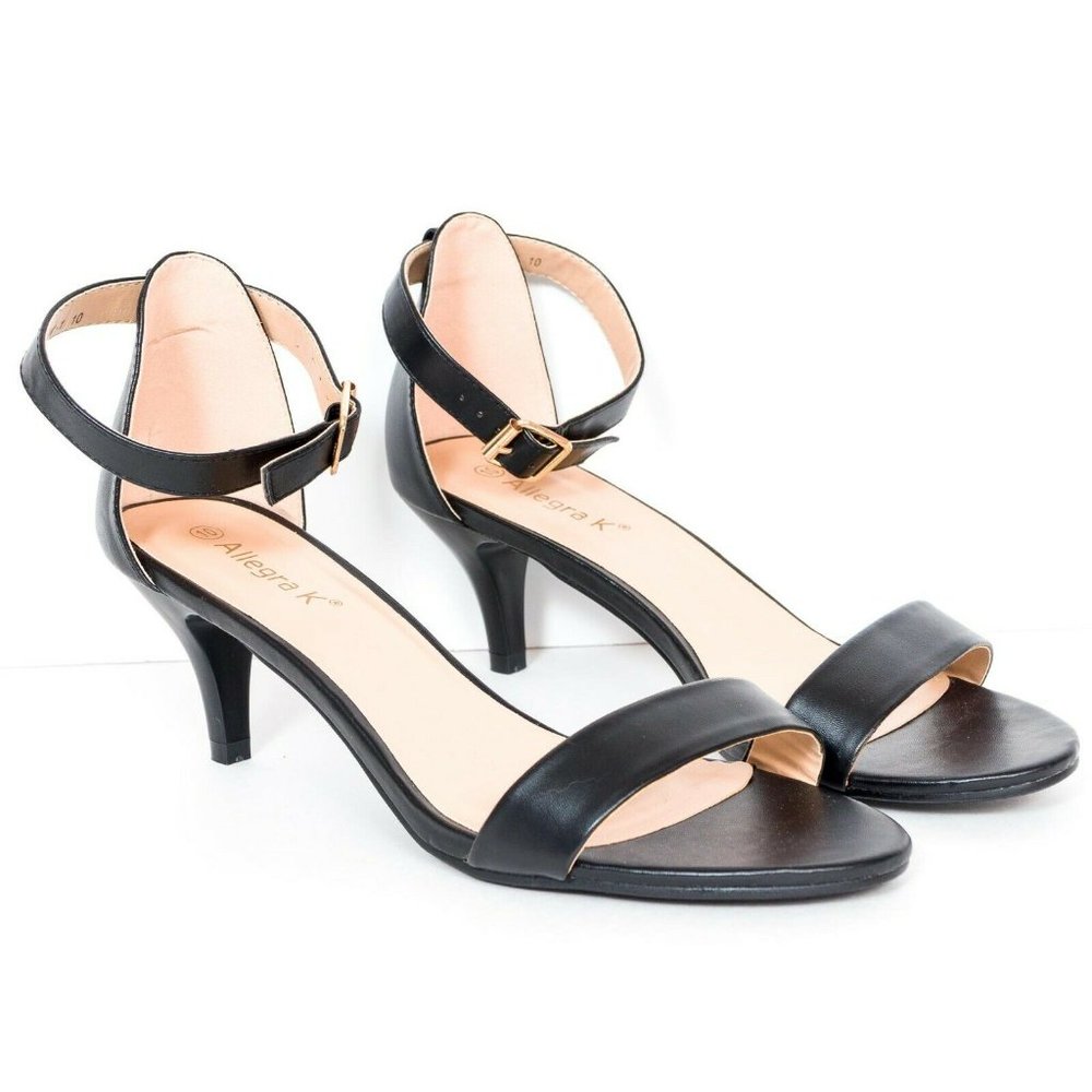 Allegra K Heels 10 Womens Ankle Strap Black Sandal
